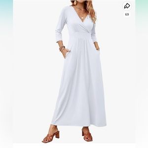 NWT Y Womens 3/4 Sleeve Maxi Dress Deep V Neck Long Dress with Pockets
